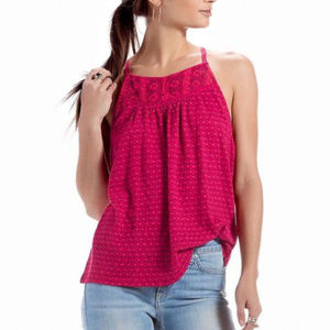 LUCKY BRAND  Tank Top Open Back Embroidered  NWT